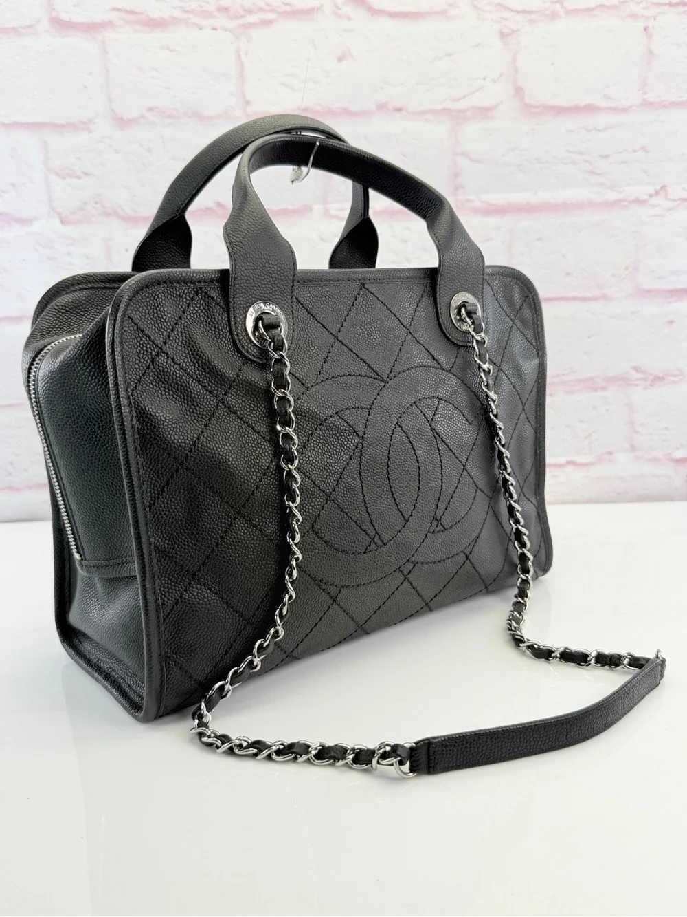 Chanel Deauville Bowling Bag Quilted Caviar Medium